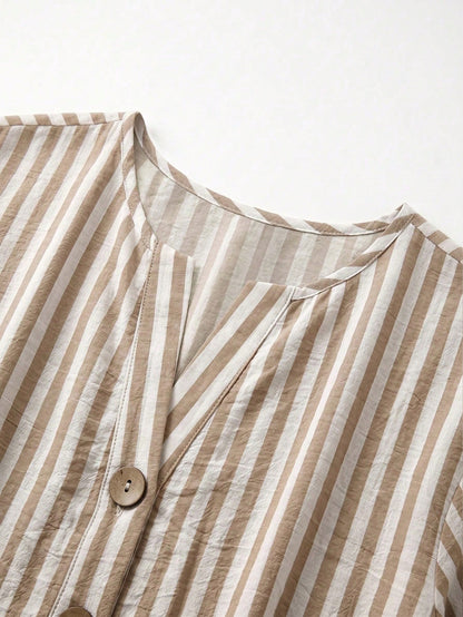 Linhara CURVE Plus Size Women's Woven Casual Striped Shirt
