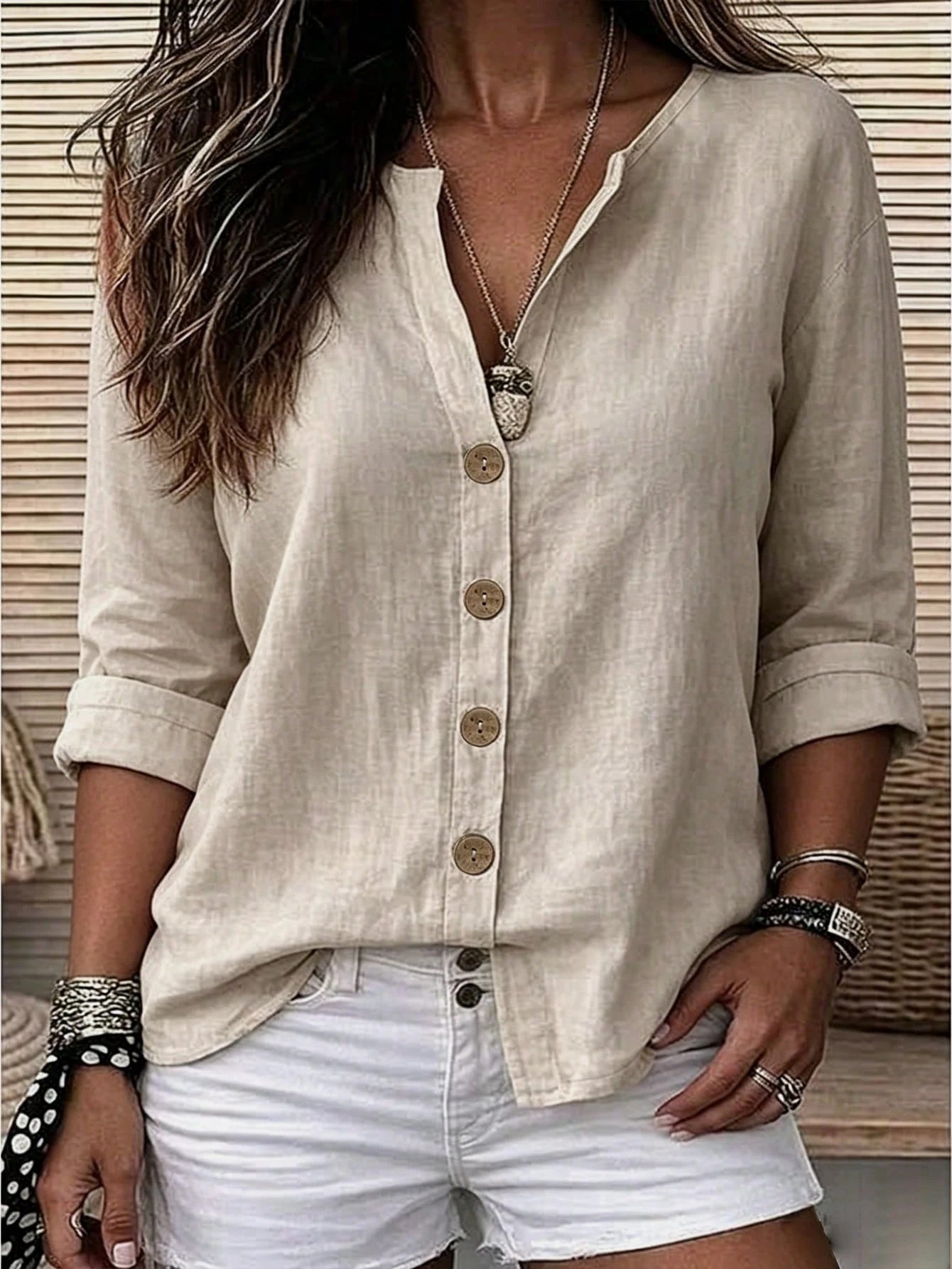 Linhara CURVE Plus Size Women's Woven Casual Striped Shirt