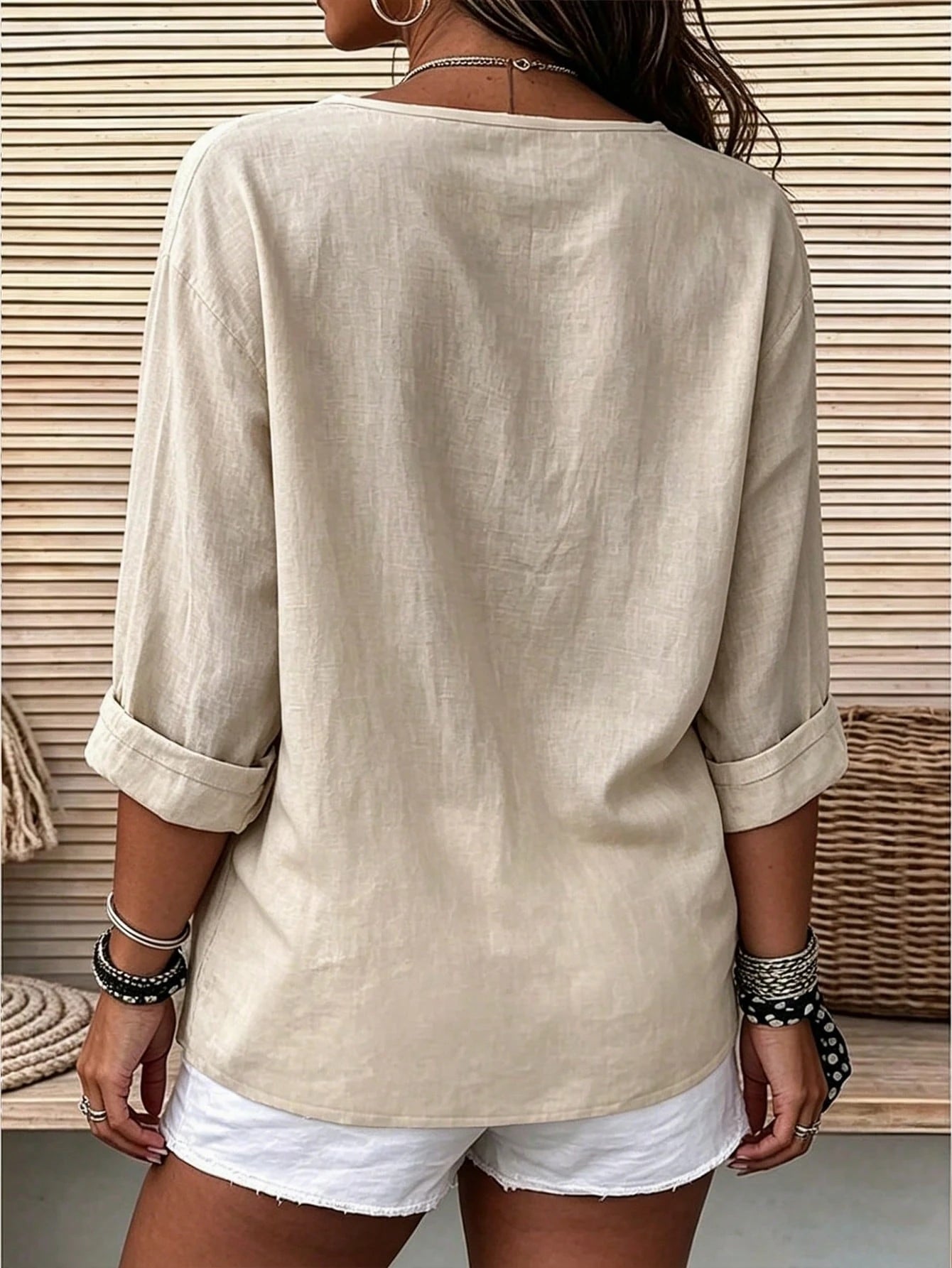 Linhara CURVE Plus Size Women's Woven Casual Striped Shirt