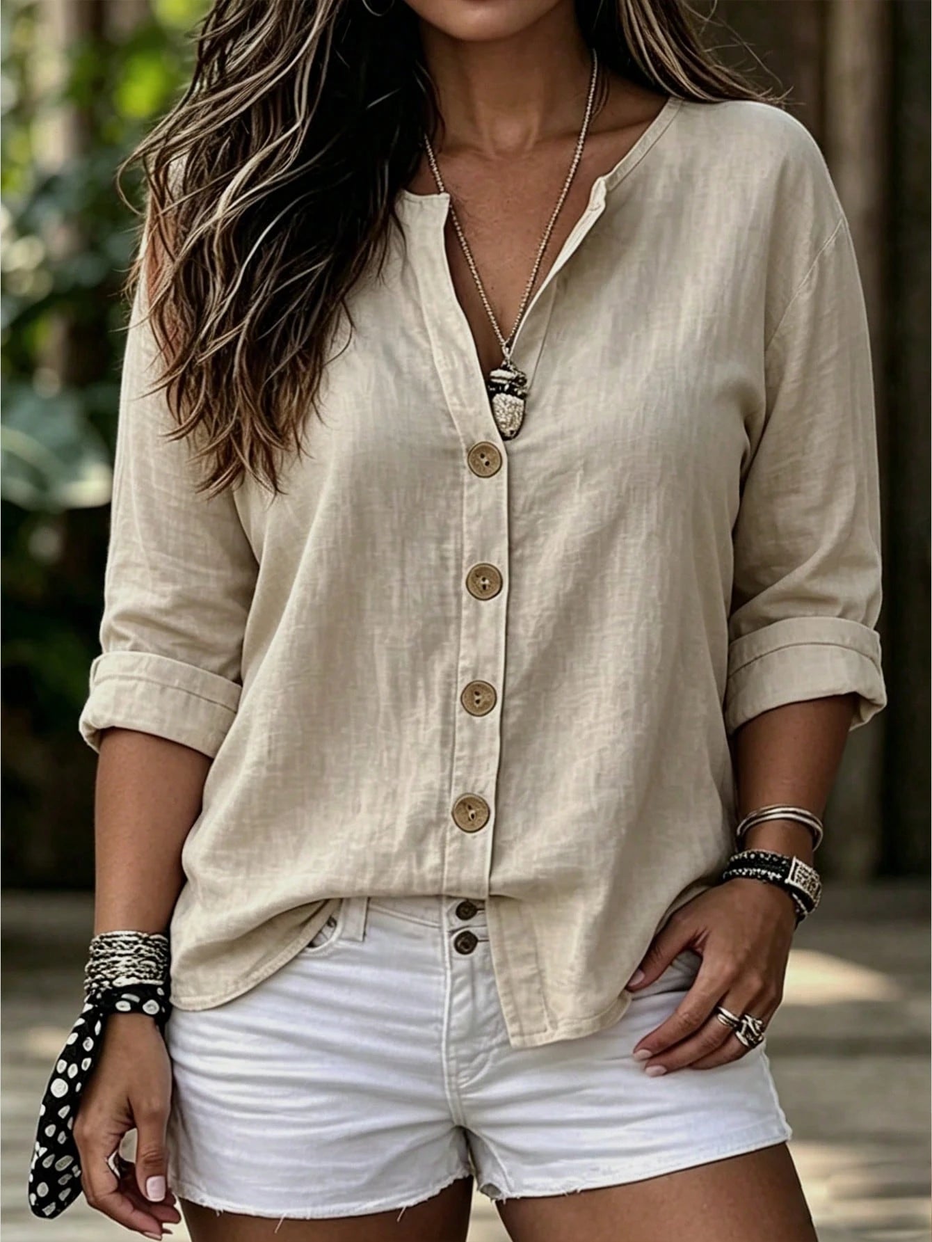 Linhara CURVE Plus Size Women's Woven Casual Striped Shirt