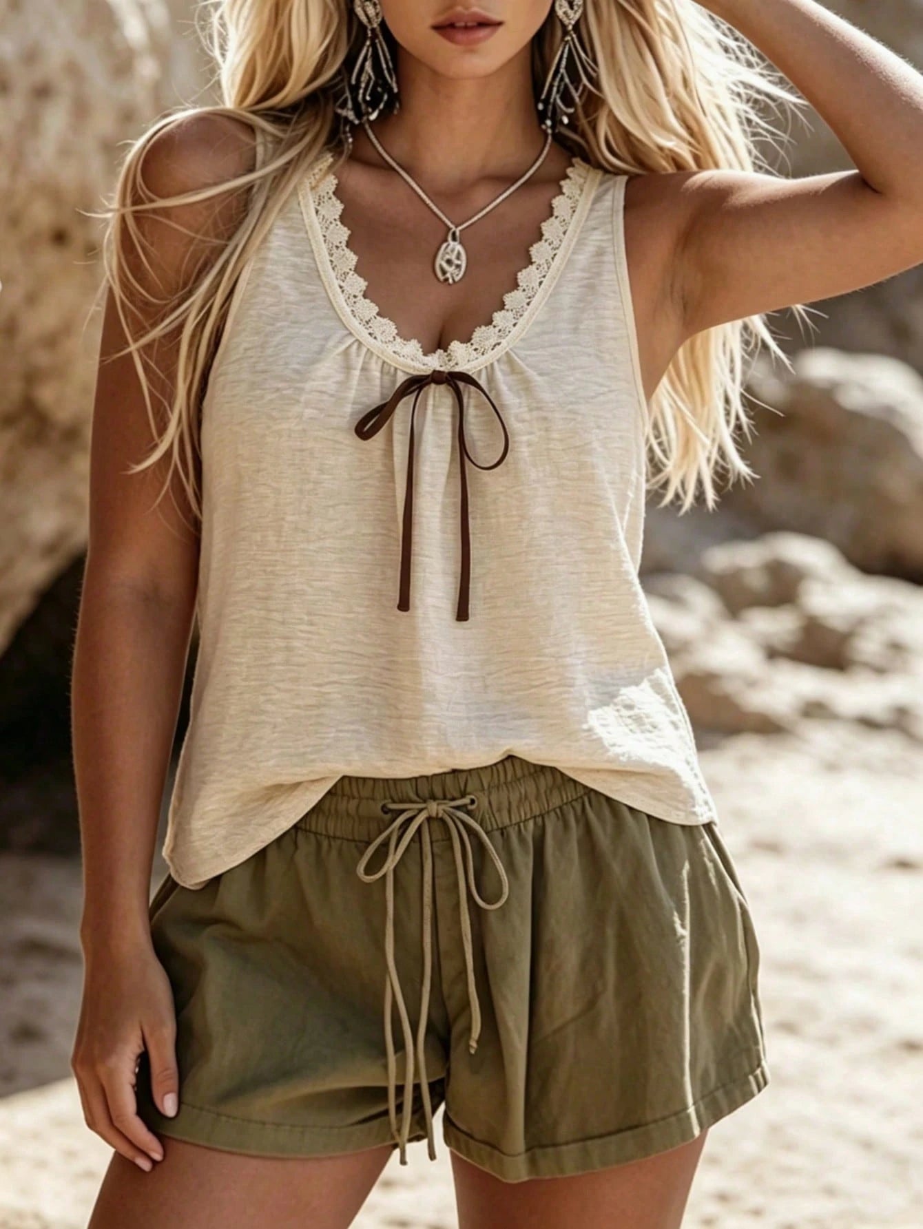 Linhara CURVE Plus Size Woven Fashionable Casual Travel Daily Resort Summer Women's Halter Tops And Tank Tops