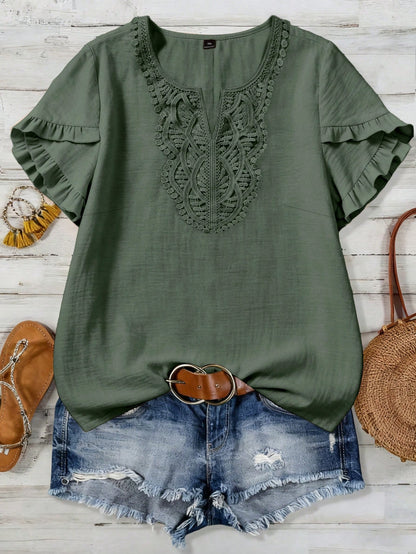 Linhara Large-Sized Woven Casual Summer Women's Shirt