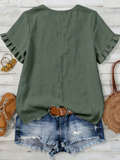 Linhara Large-Sized Woven Casual Summer Women's Shirt