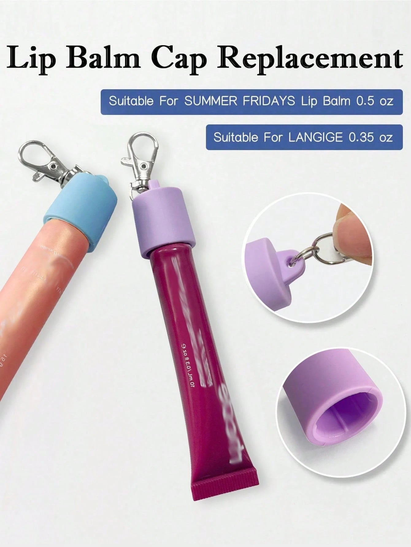 Lip Gloss Keychain Storage Box, Lip Balm Keychain Cover, Portable Lip Gloss Storage Box Compatible With LANGIGE 0.35oz, Aquaphor 0.35oz And Jack Black 0.25oz Lip Gloss, Portable Clip-On Lip Balm Keych