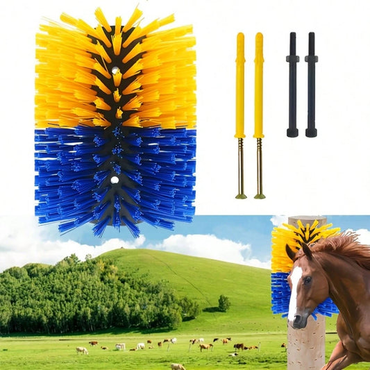 Livestock Scratch Brushes, Horse Scratcher, Full Massage Brush Kit For Horse, Cattle, Sheep, Pig, Yellow- Durable Plastic Bristles And PP Body, Relieves Itchy Back, Grooming And Scratching Post For F