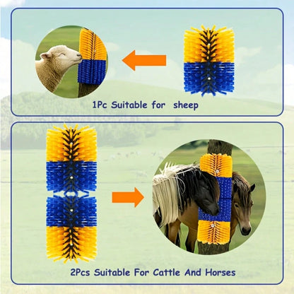 Livestock Scratch Brushes, Horse Scratcher, Full Massage Brush Kit For Horse, Cattle, Sheep, Pig, Yellow- Durable Plastic Bristles And PP Body, Relieves Itchy Back, Grooming And Scratching Post For F