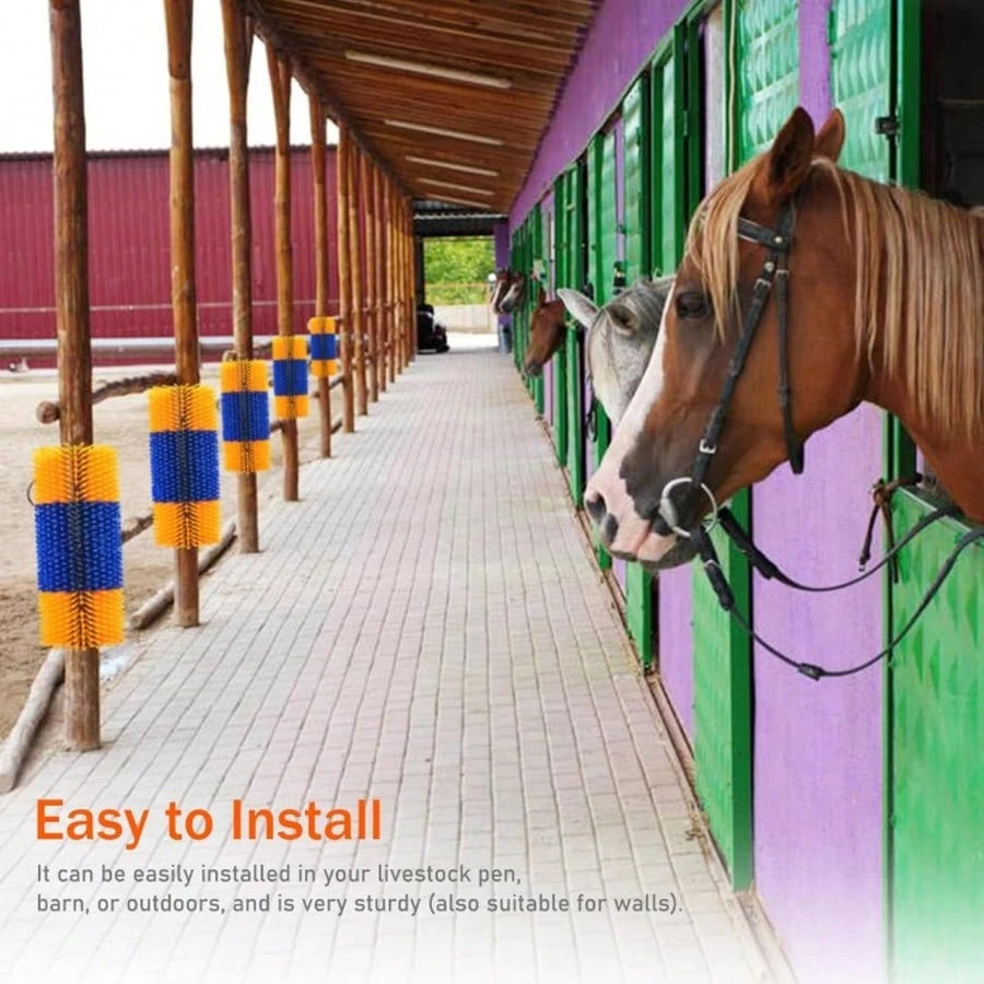 Livestock Scratch Brushes, Horse Scratcher, Full Massage Brush Kit For Horse, Cattle, Sheep, Pig, Yellow- Durable Plastic Bristles And PP Body, Relieves Itchy Back, Grooming And Scratching Post For F