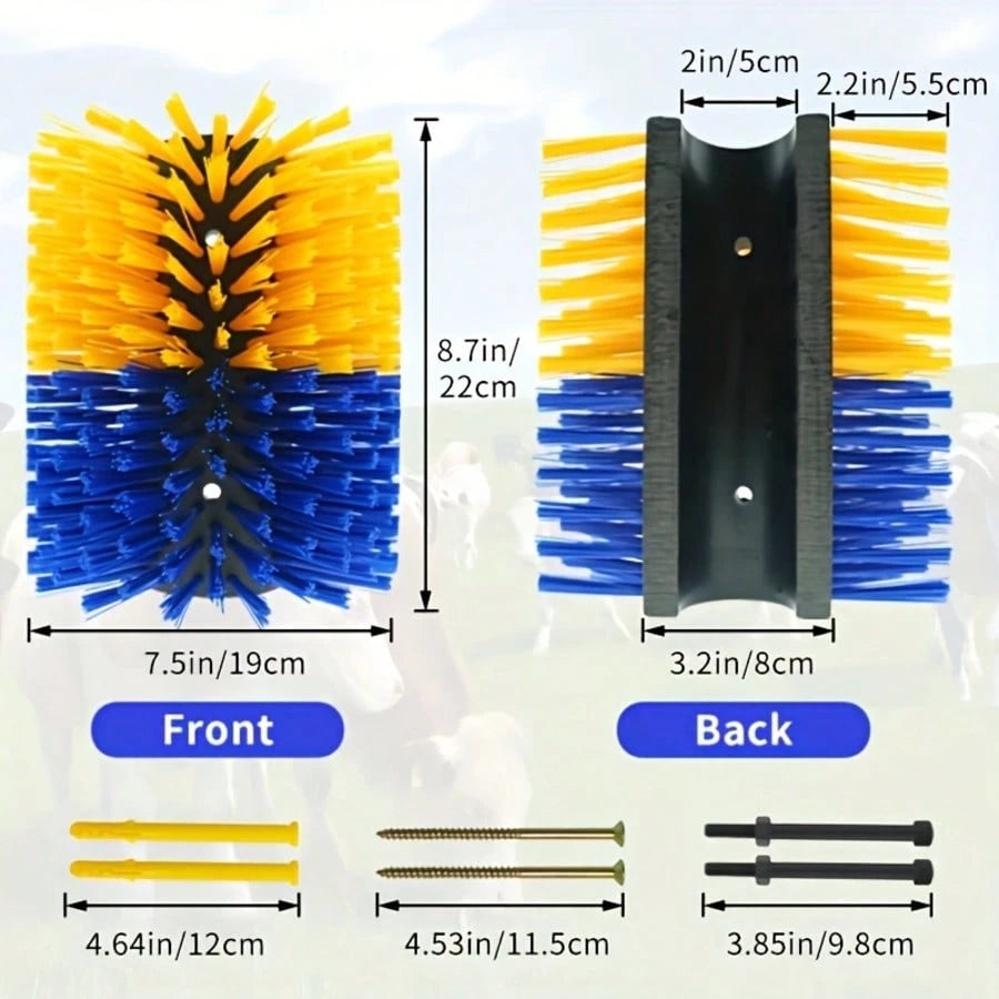 Livestock Scratch Brushes, Horse Scratcher, Full Massage Brush Kit For Horse, Cattle, Sheep, Pig, Yellow- Durable Plastic Bristles And PP Body, Relieves Itchy Back, Grooming And Scratching Post For F