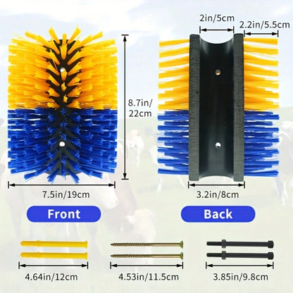 Livestock Scratch Brushes, Horse Scratcher, Full Massage Brush Kit For Horse, Cattle, Sheep, Pig, Yellow- Durable Plastic Bristles And PP Body, Relieves Itchy Back, Grooming And Scratching Post For F