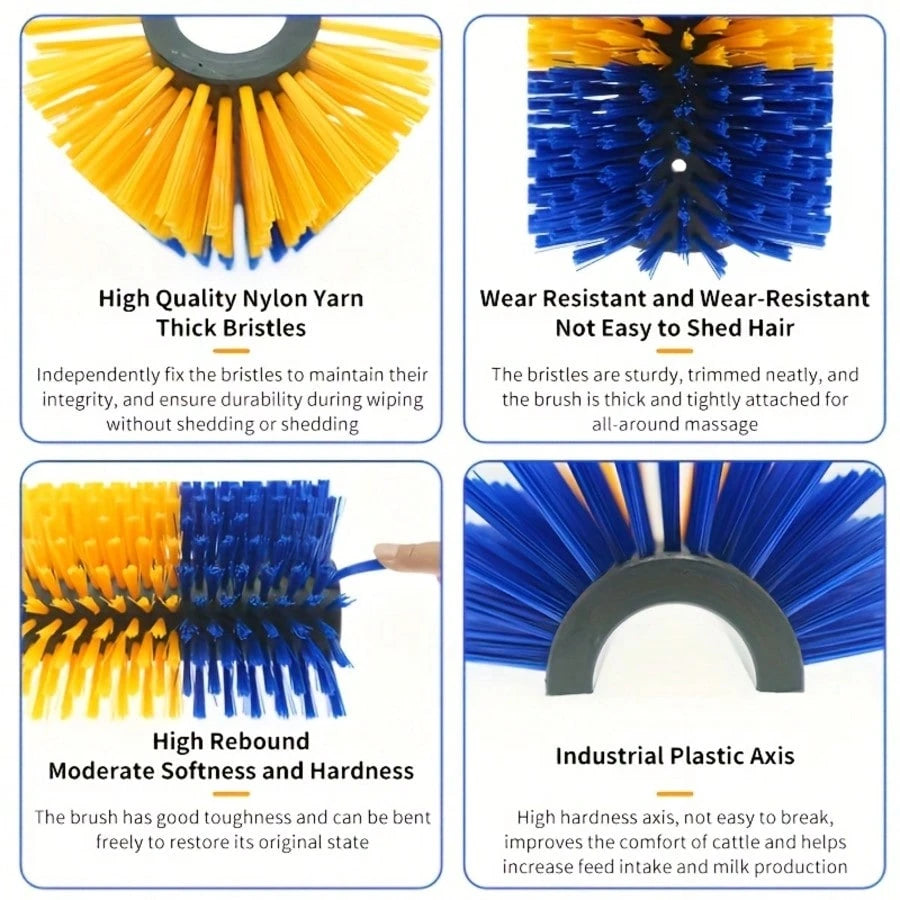 Livestock Scratch Brushes, Horse Scratcher, Full Massage Brush Kit For Horse, Cattle, Sheep, Pig, Yellow- Durable Plastic Bristles And PP Body, Relieves Itchy Back, Grooming And Scratching Post For F