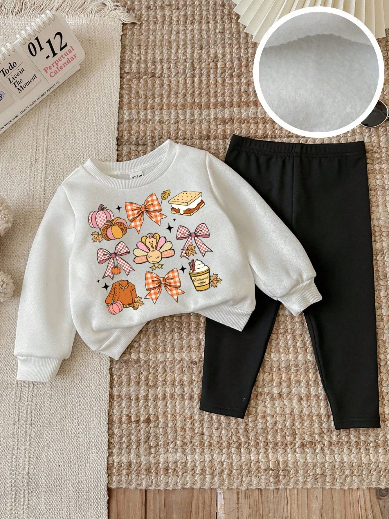 LMoss Kids Baby Girl Halloween Knitted Crew Neck Long Sleeve Sweatshirt & Leggings Set,White And Black Polka Dot,Autumn,Cute,Family Matching Thanksgiving Clothes