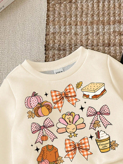 LMoss Kids Baby Girl Halloween Knitted Crew Neck Long Sleeve Sweatshirt & Leggings Set,White And Black Polka Dot,Autumn,Cute,Family Matching Thanksgiving Clothes