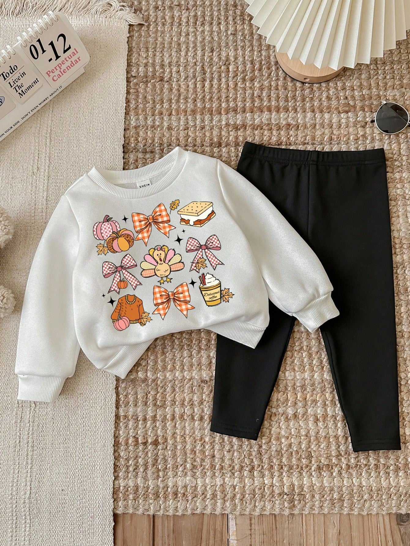 LMoss Kids Baby Girl Halloween Knitted Crew Neck Long Sleeve Sweatshirt & Leggings Set,White And Black Polka Dot,Autumn,Cute,Family Matching Thanksgiving Clothes