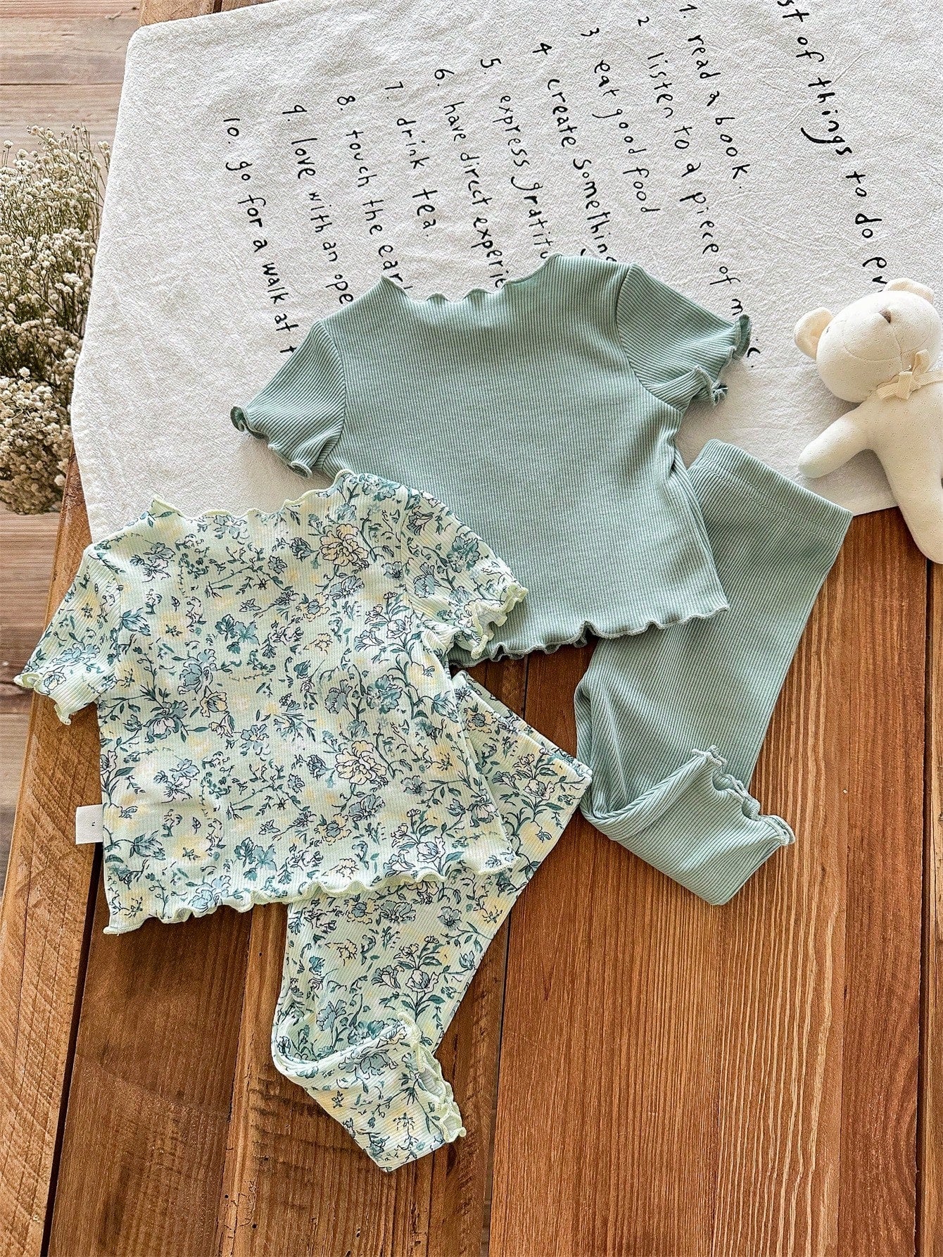 LMoss Kids Newborn Baby Girl Cute Casual Knit Pink Bow Cartoon Pattern Short Sleeve Pajama Set Sleepwear Clothes Pj Summer Pajamas
