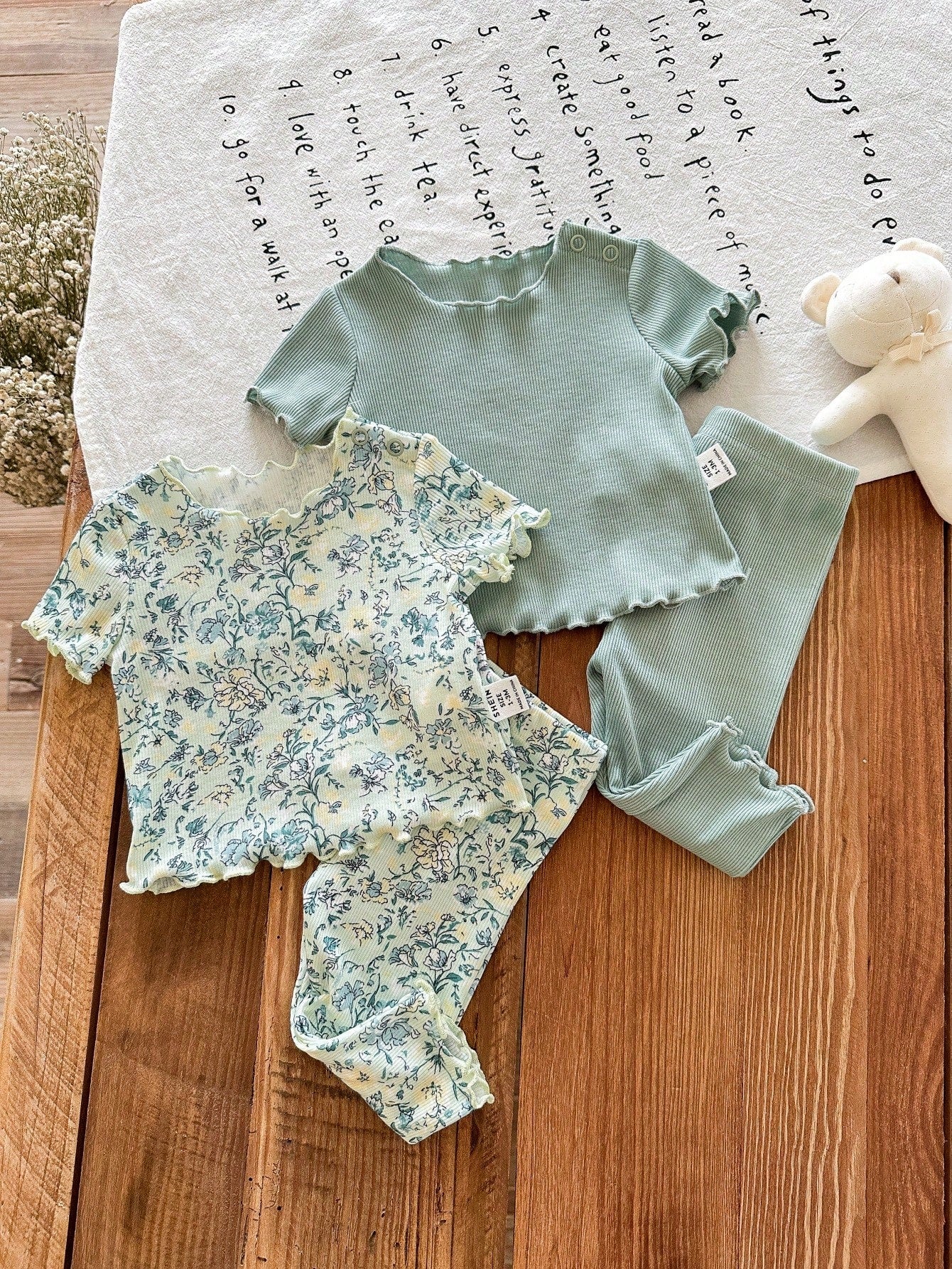 LMoss Kids Newborn Baby Girl Cute Casual Knit Pink Bow Cartoon Pattern Short Sleeve Pajama Set Sleepwear Clothes Pj Summer Pajamas