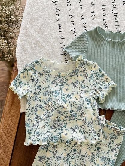 LMoss Kids Newborn Baby Girl Cute Casual Knit Pink Bow Cartoon Pattern Short Sleeve Pajama Set Sleepwear Clothes Pj Summer Pajamas