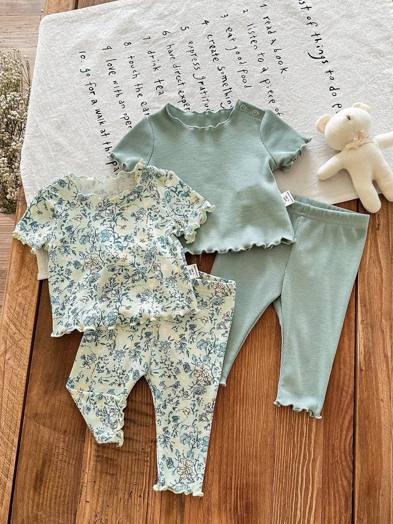 LMoss Kids Newborn Baby Girl Cute Casual Knit Pink Bow Cartoon Pattern Short Sleeve Pajama Set Sleepwear Clothes Pj Summer Pajamas