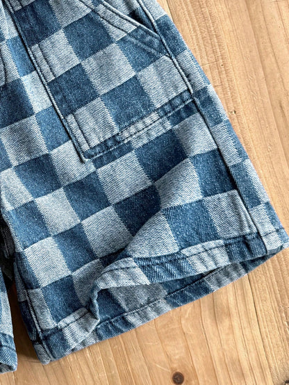 LMoss Kids Young BoyCheckered Blue Denim Loose Shorts