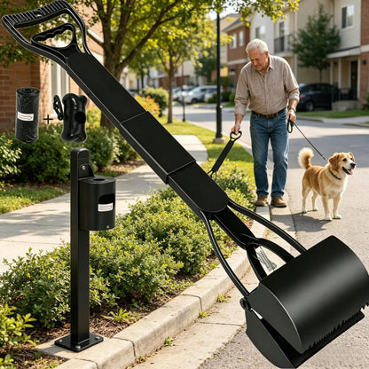 Long-Handled Dog Pick-Up Shovel Set (3pcs)| Including 20 Garbage Bags+Bone Receiver| Foldable And Portable| Cleaning Large And Medium-Sized Dog Feces| Suitable For Courtyard Lawn.