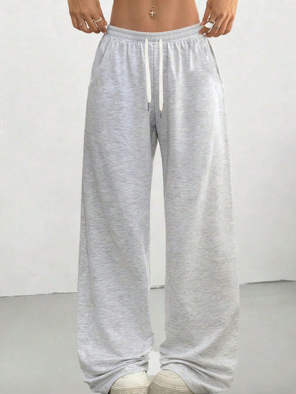 Loose Fit Drawstring Design Casual Wide Leg Pants, Suitable For Outdoor Sports And Daily Wear In Summer & Autumn, Great Gift For Girlfriend Back To School Season Spring