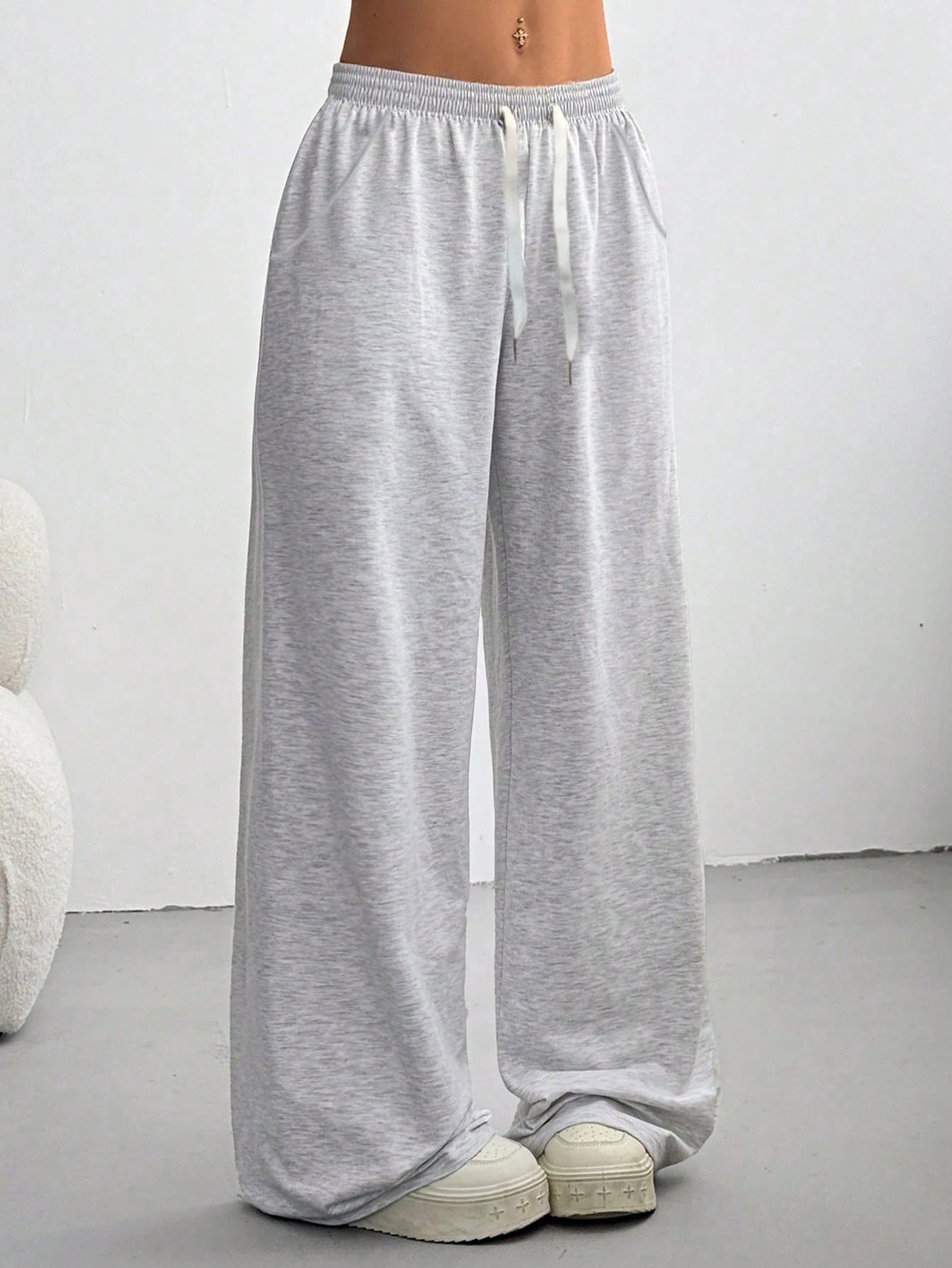 Loose Fit Drawstring Design Casual Wide Leg Pants, Suitable For Outdoor Sports And Daily Wear In Summer & Autumn, Great Gift For Girlfriend Back To School Season Spring