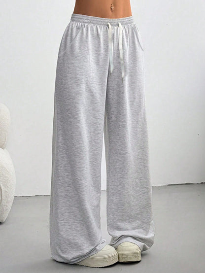 Loose Fit Drawstring Design Casual Wide Leg Pants, Suitable For Outdoor Sports And Daily Wear In Summer & Autumn, Great Gift For Girlfriend Back To School Season Spring