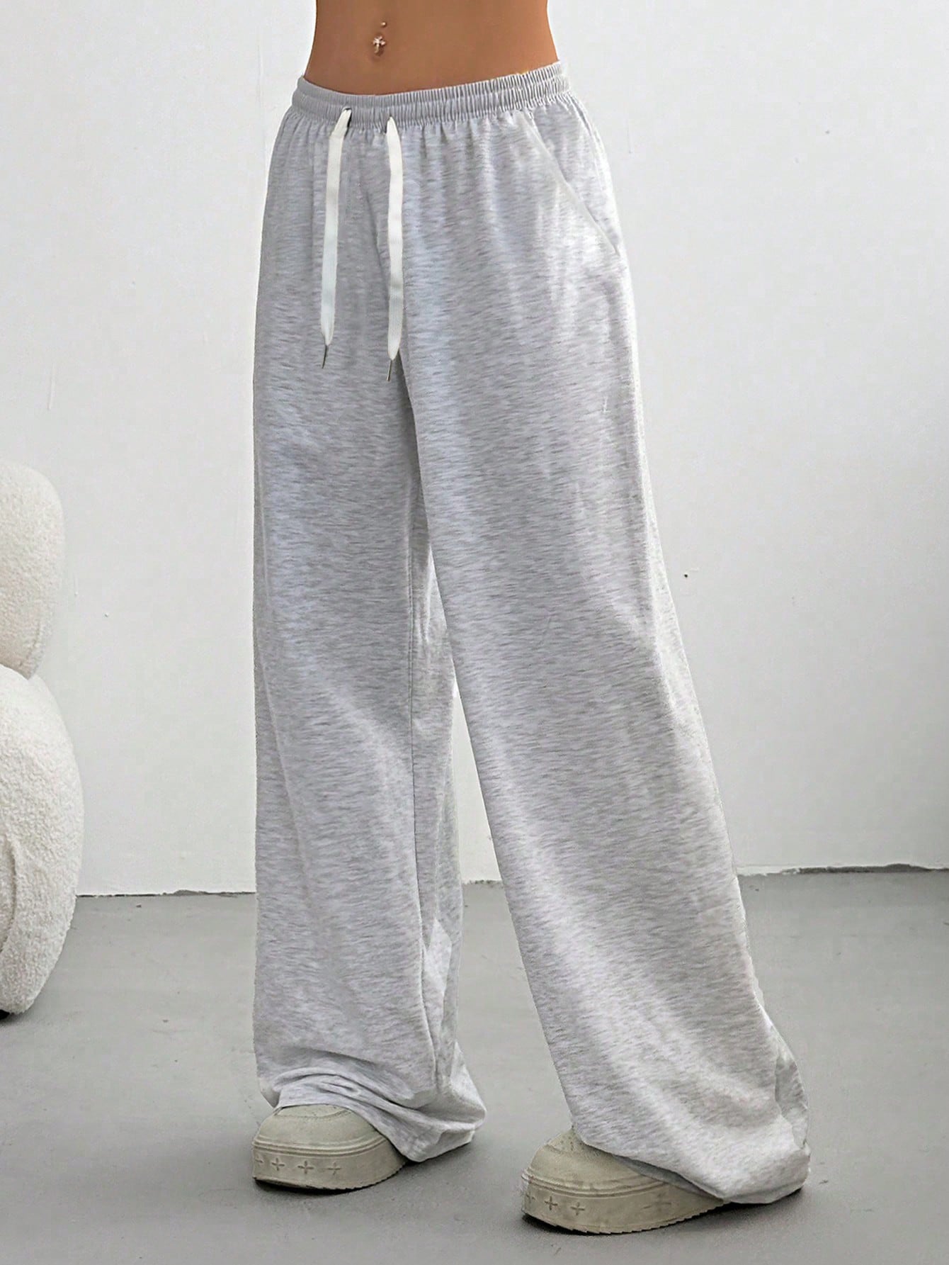 Loose Fit Drawstring Design Casual Wide Leg Pants, Suitable For Outdoor Sports And Daily Wear In Summer & Autumn, Great Gift For Girlfriend Back To School Season Spring