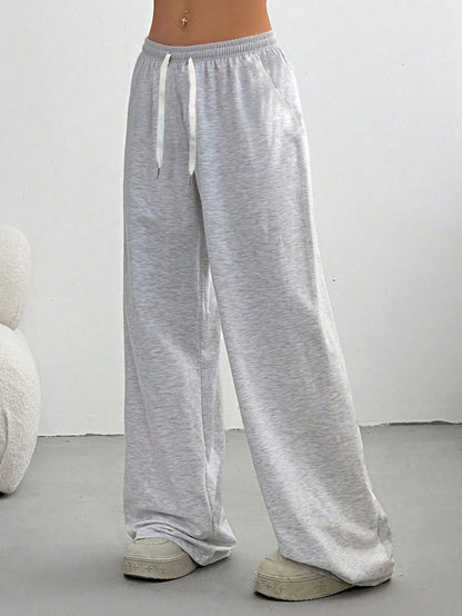 Loose Fit Drawstring Design Casual Wide Leg Pants, Suitable For Outdoor Sports And Daily Wear In Summer & Autumn, Great Gift For Girlfriend Back To School Season Spring