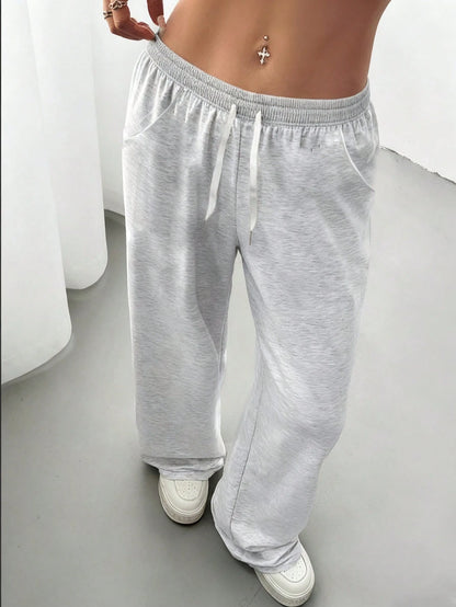 Loose Fit Drawstring Design Casual Wide Leg Pants, Suitable For Outdoor Sports And Daily Wear In Summer & Autumn, Great Gift For Girlfriend Back To School Season Spring