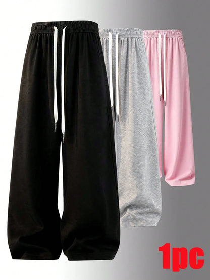 Loose Fit Drawstring Design Casual Wide Leg Pants, Suitable For Outdoor Sports And Daily Wear In Summer & Autumn, Great Gift For Girlfriend Back To School Season Black Spring
