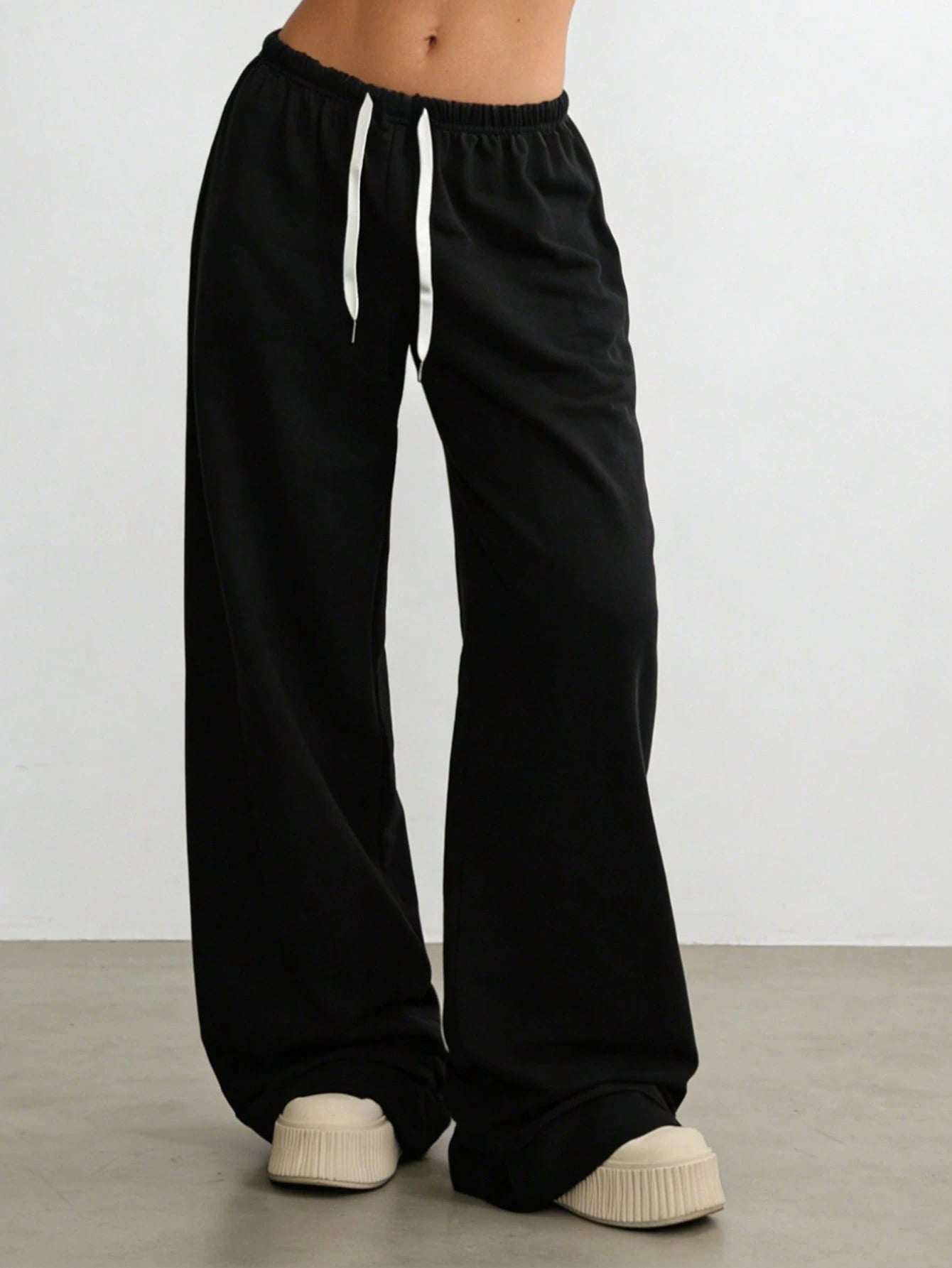Loose Fit Drawstring Design Casual Wide Leg Pants, Suitable For Outdoor Sports And Daily Wear In Summer & Autumn, Great Gift For Girlfriend Back To School Season Black Spring