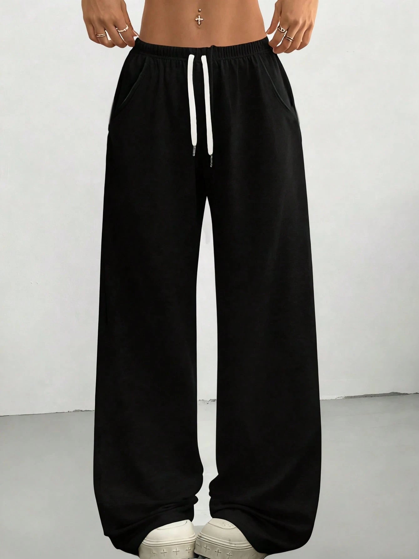 Loose Fit Drawstring Design Casual Wide Leg Pants, Suitable For Outdoor Sports And Daily Wear In Summer & Autumn, Great Gift For Girlfriend Back To School Season Spring