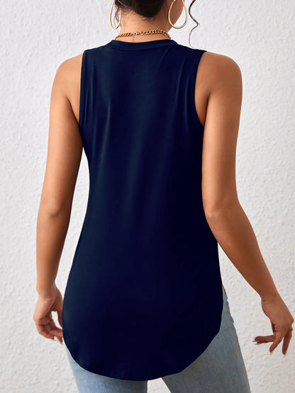 Louniche Black Summer Casual Everyday Women's Vest,Retro Slim Solid Color Curved Hem Work Tops,Country Style Outfits For Women