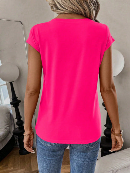 Louniche Women's Solid Color V-Neck Batwing Sleeve Casual Versatile T-Shirt