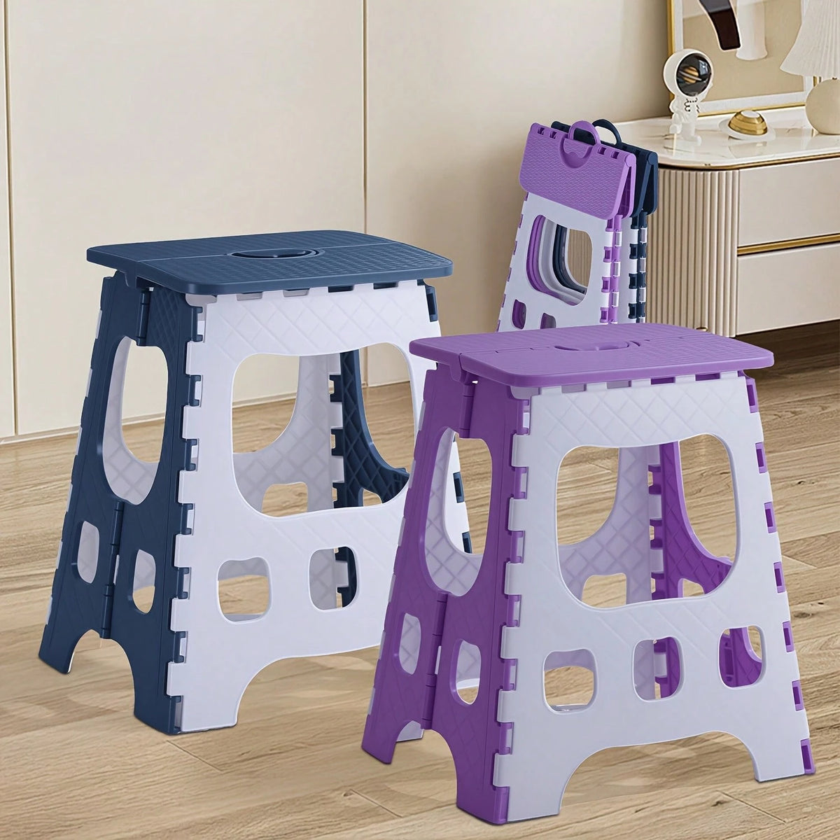 LOVEWE 330 Lbs Load Folding Stool, Sturdy Plastic Step Stool, Compact Foldable Design For Indoor & Outdoor Use