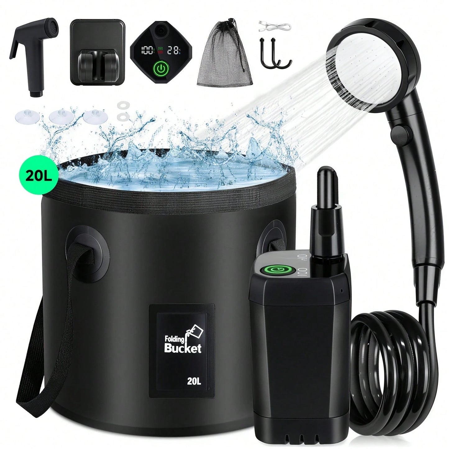 LOVEWE 6000mAh Portable Rechargeable Shower, IPX7 Waterproof With 4 Spray Settings, 120 Mins Long Runtime, Compact Device For Outdoor Activities, Car & Pet Cleaning