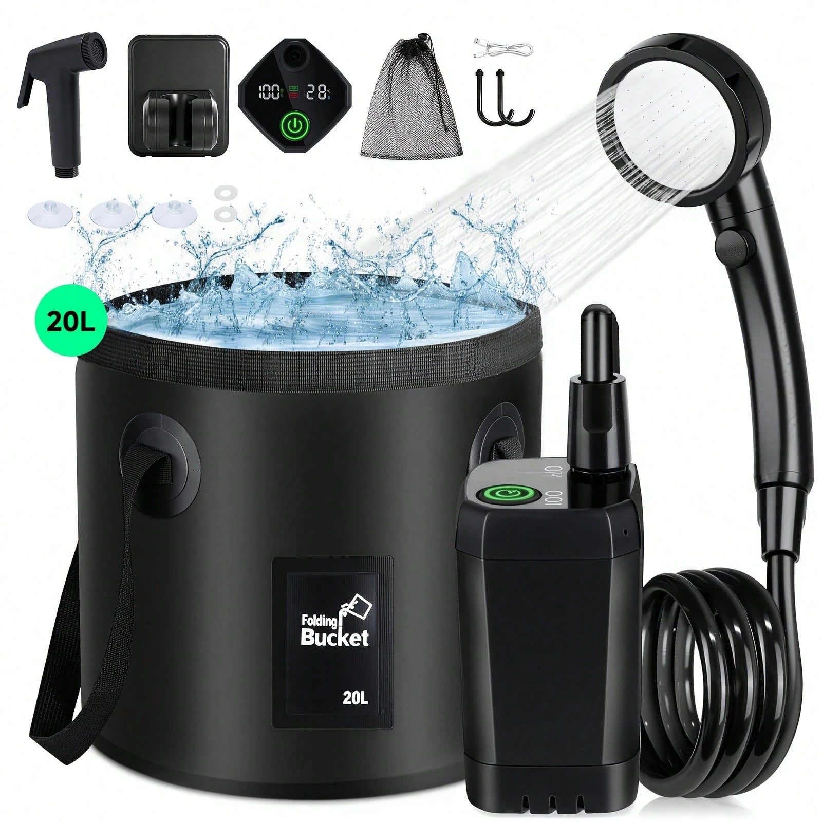LOVEWE 6000mAh Portable Rechargeable Shower, IPX7 Waterproof With 4 Spray Settings, 120 Mins Long Runtime, Compact Device For Outdoor Activities, Car & Pet Cleaning
