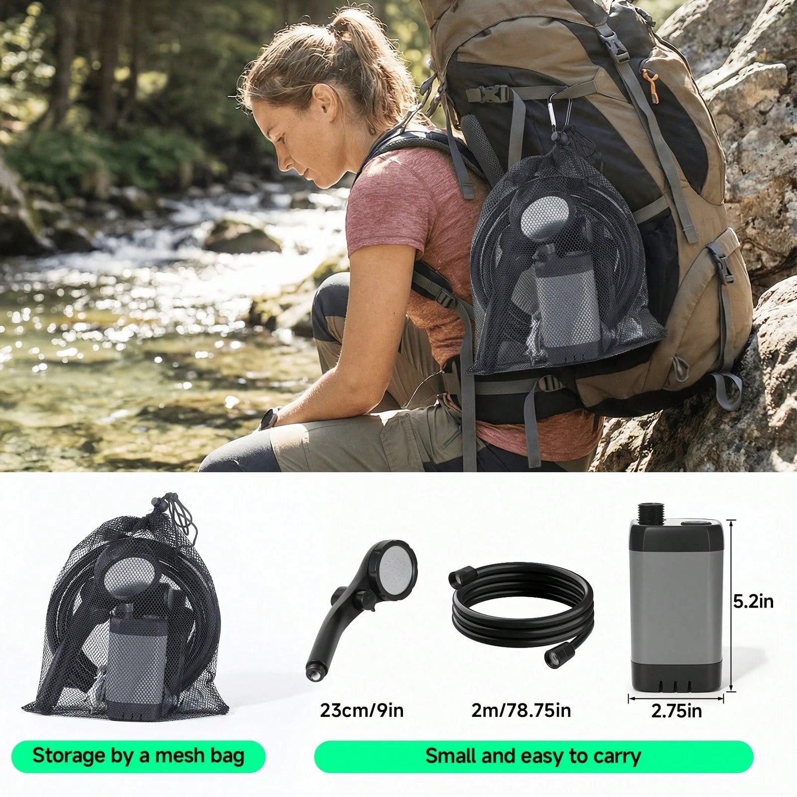 LOVEWE 6000mAh Portable Rechargeable Shower, IPX7 Waterproof With 4 Spray Settings, 120 Mins Long Runtime, Compact Device For Outdoor Activities, Car & Pet Cleaning