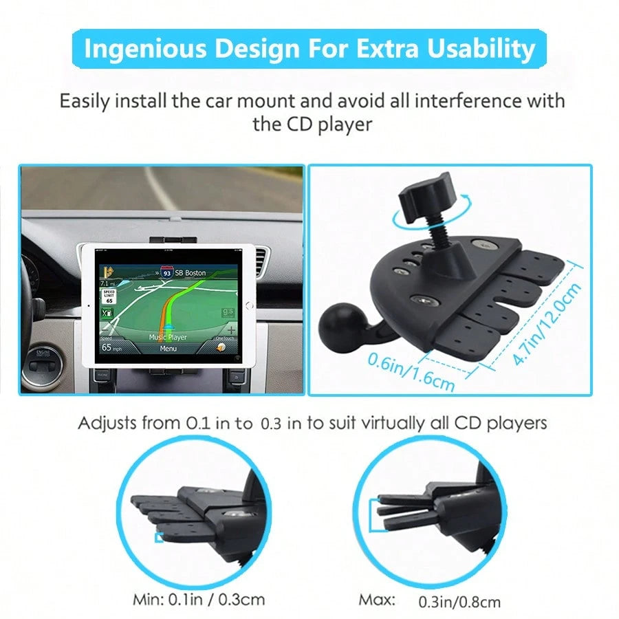 LRBH Universal Car Mount [2 In 1] CD Slot GPS Car Mount For 7-12.4 Inch Tablet, CD Player Cell Phone Holder For 3.5-7 Inch Smartphone Dash Stand For IPad Pro/Air/Mini