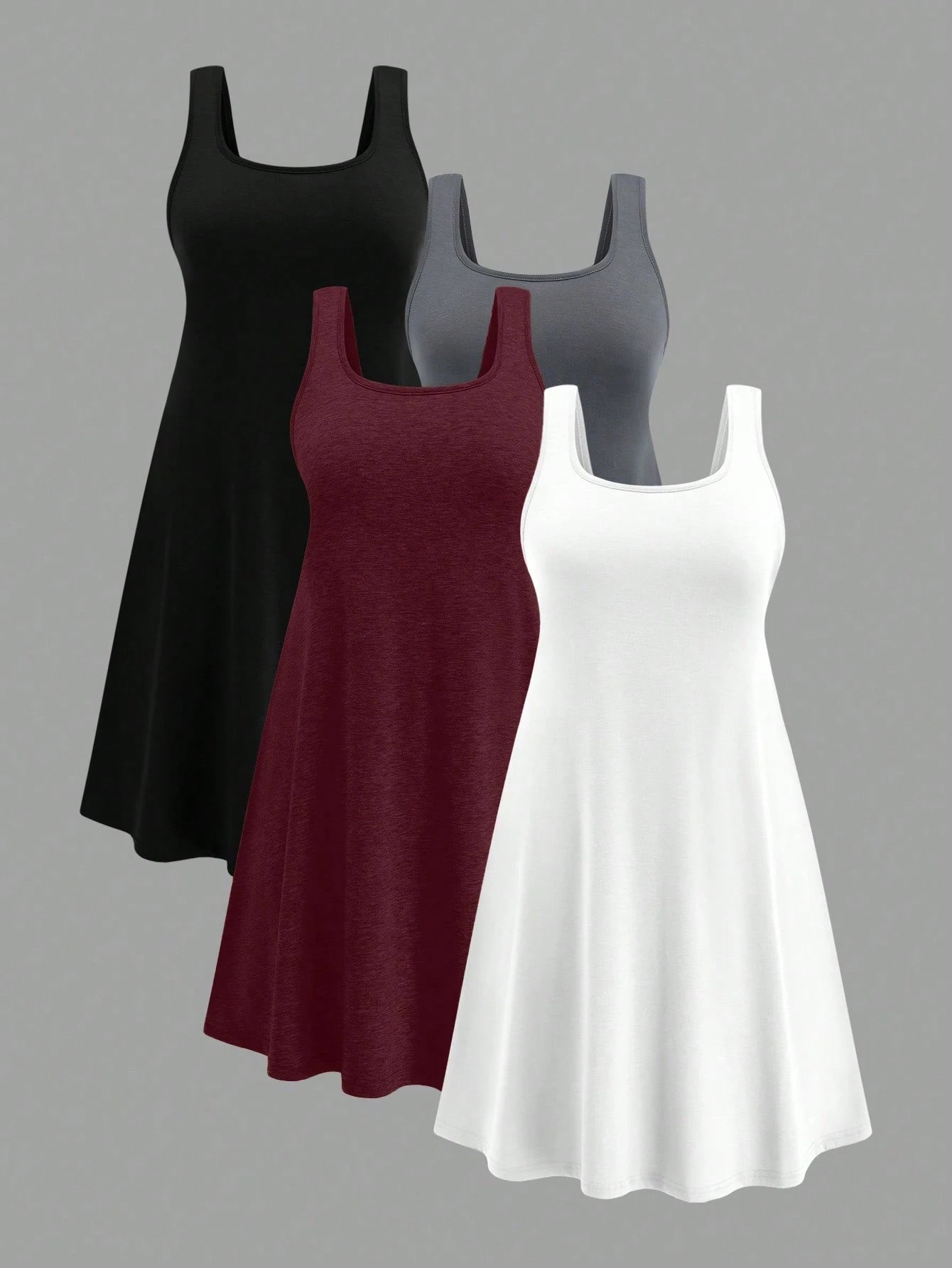 LUNE 1 Set 4pcs Loose Modal Sleeveless Tank Top, Plus Size Casual Home/Outdoor Cooling, Stress Relief, Elegant Women Lounge Gown