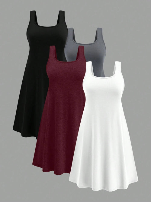 LUNE 1 Set 4pcs Loose Modal Sleeveless Tank Top, Plus Size Casual Home/Outdoor Cooling, Stress Relief, Elegant Women Lounge Gown