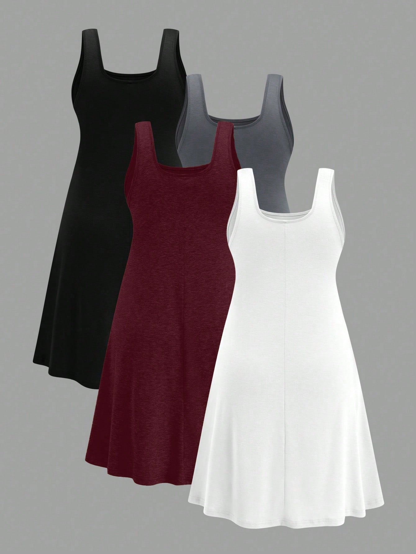 LUNE 1 Set 4pcs Loose Modal Sleeveless Tank Top, Plus Size Casual Home/Outdoor Cooling, Stress Relief, Elegant Women Lounge Gown