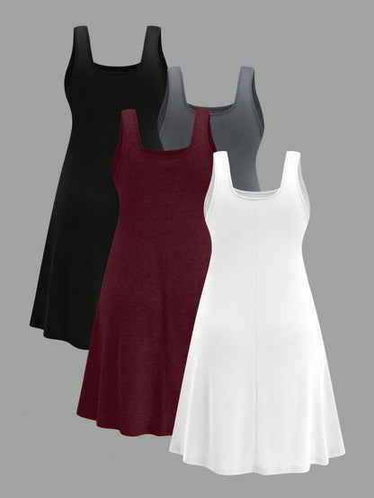 LUNE 1 Set 4pcs Loose Modal Sleeveless Tank Top, Plus Size Casual Home/Outdoor Cooling, Stress Relief, Elegant Women Lounge Gown
