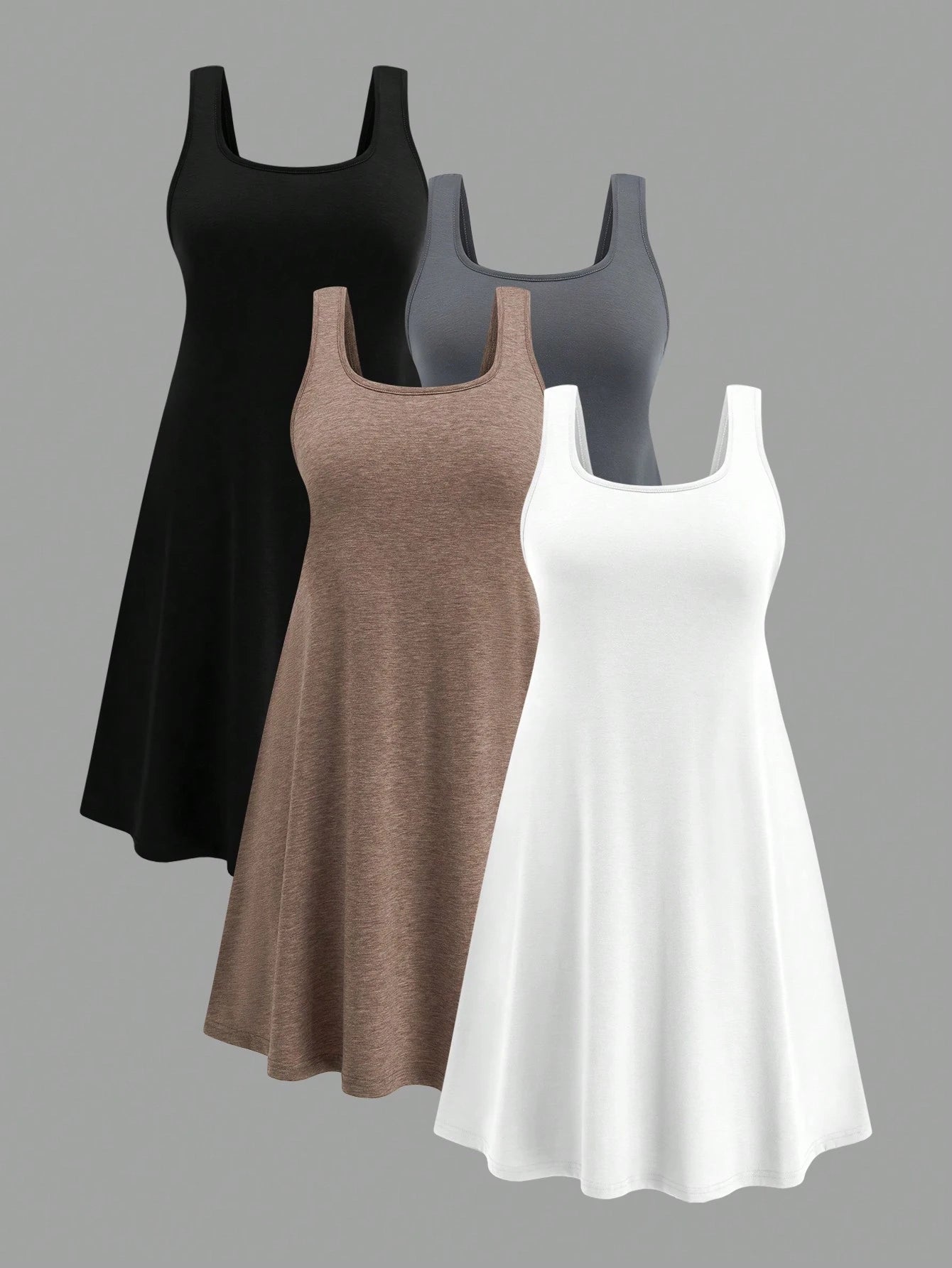 LUNE 1 Set 4pcs Loose Modal Sleeveless Tank Top, Plus Size Casual Home/Outdoor Cooling, Stress Relief, Elegant Women Lounge Gown