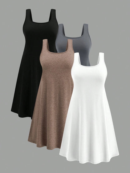 LUNE 1 Set 4pcs Loose Modal Sleeveless Tank Top, Plus Size Casual Home/Outdoor Cooling, Stress Relief, Elegant Women Lounge Gown