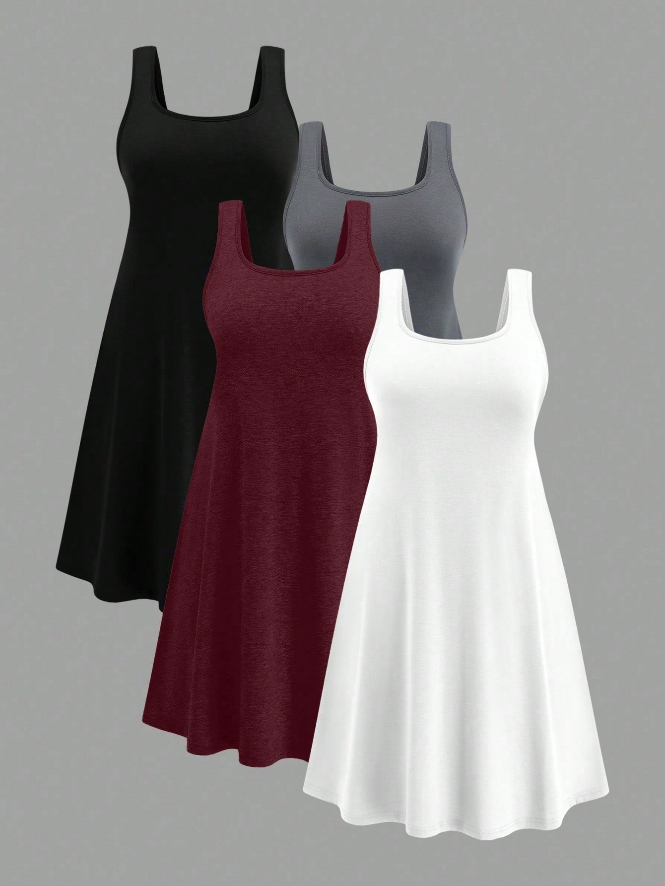 LUNE 1 Set 4pcs Loose Modal Sleeveless Tank Top, Plus Size Casual Home/Outdoor Cooling, Stress Relief, Elegant Women Lounge Gown