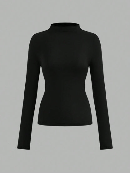 LUNE 3pcs/Set Casual Basic Minimalist Long Sleeve Tight Fit Women T-Shirts, Autumn Everyday White Grey Black