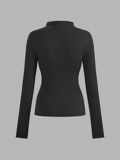 LUNE 3pcs/Set Casual Basic Minimalist Long Sleeve Tight Fit Women T-Shirts, Autumn Everyday White Grey Black
