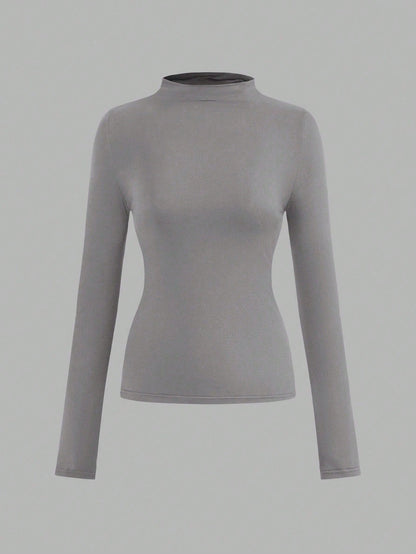 LUNE 3pcs/Set Casual Basic Minimalist Long Sleeve Tight Fit Women T-Shirts, Autumn Everyday White Grey Black