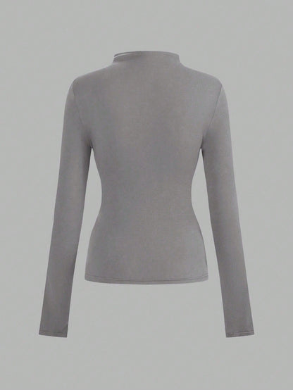 LUNE 3pcs/Set Casual Basic Minimalist Long Sleeve Tight Fit Women T-Shirts, Autumn Everyday White Grey Black